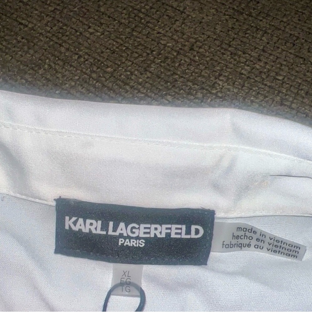 Karl Lagerfeld White Button-Front Blouson Shirt - Picture 4 of 4